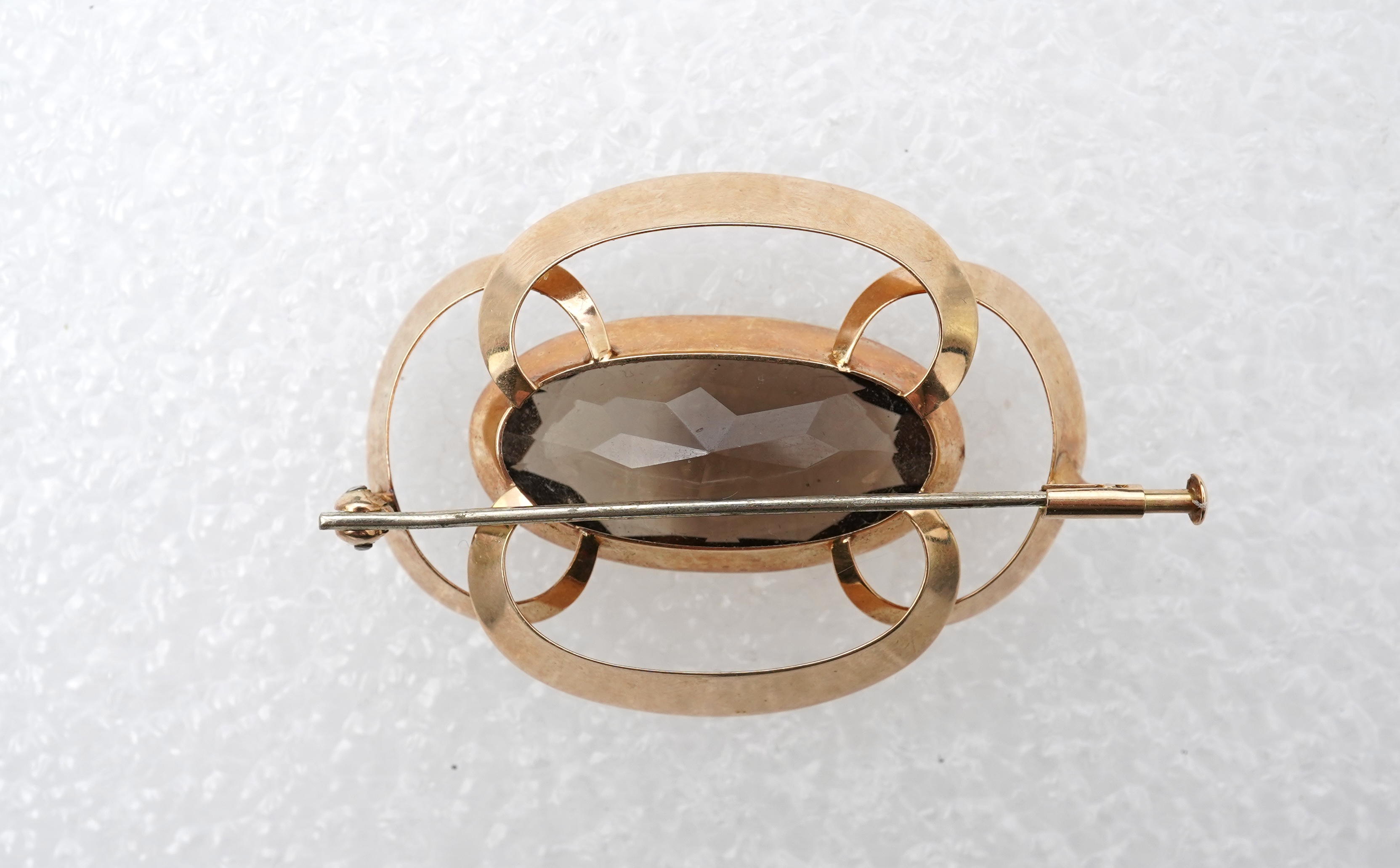 A smoky quartz brooch, mid 20th century